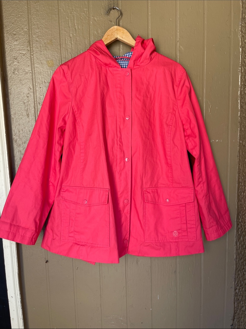 Talbots Bright Pink Hooded Rain Coat